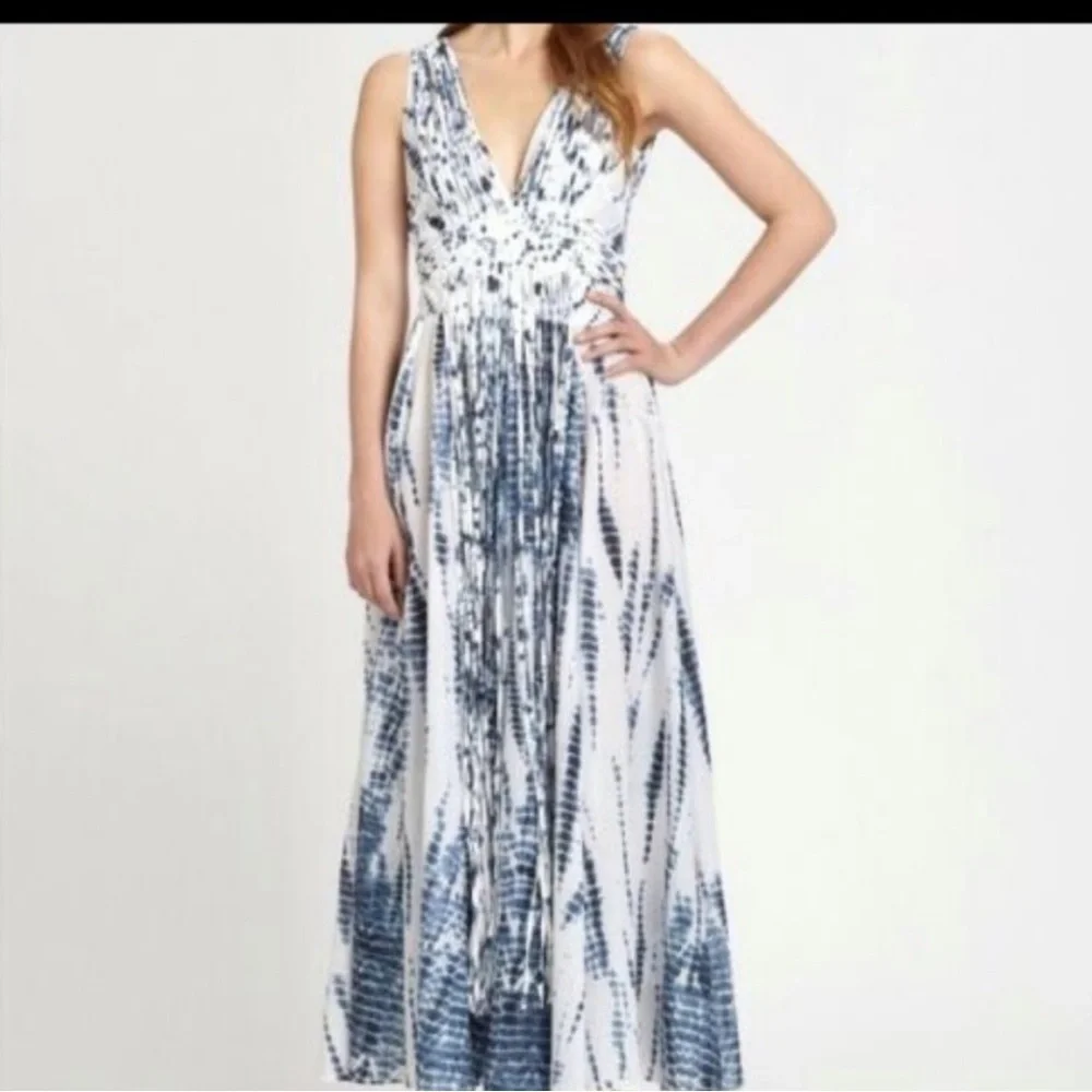 Michael Michael Kors cotton blue and white tie-dye fringe maxi dress size XXS